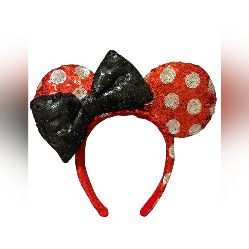 DISNEY MINNIE MOUSE POLKA DOT SEQUINED EARS HEADBAND  ONE SIZE.